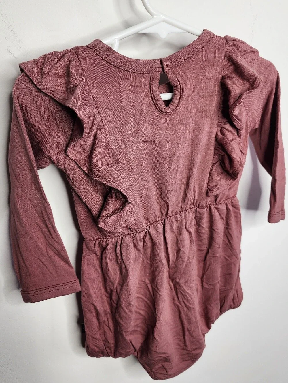 Kyte BABY Mauve Ruffle Long-Sleeve Romper
